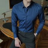 BONSIR  -  7 Colors Men's Classic Style Business Fashion Solid Color Long Sleeve Shirt Cotton Casual Slim Fit Shirt Male Office Clothes
