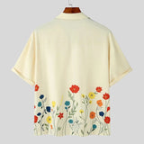 BONSIR  -  Summer New Men's Flower Print Short Sleeve Shirt Retro Casual Fashion Trend Simple Loose Seaside Vacation Hawaiian Men Tops