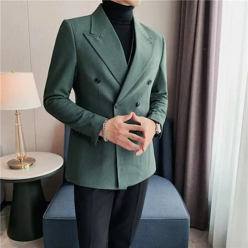 Bonsir Classic Luxury Striped Men Suit Jacket Fashion Double Breasted Business Office Wedding Tuxedos Male High Quality Slim Fit Blazer