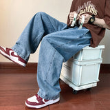 Bonsir Ripped Casual Men Jeans Pants Straight Wide Leg Harajuku Oversize Streetwear Denim Trousers