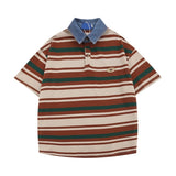 BONSIR  -  Summer Mens Short Sleeve Tshirts Hip Hop Y2k Vintage Striped Polo Shirts Men Streetwear Harajuku Casual Cotton Tops Tees Male