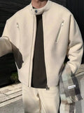BONSIR  -  Retro white moonlight wool short jacket, American high street zipper woolen coat for men and women