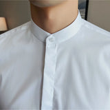 Bonsir New Fashion Stand Collar Solid Slim Fit Shirts Mens Casual Luxury Long Sleeve Party Wedding Business Dress Shirts