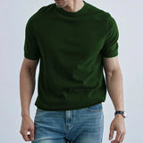 BONSIR  -  Summer Casual Mens Ice Silk Knit Tops Leisure Breathable Solid Color Slim Knitting T Shirts Men Fashion Short Sleeve Tees