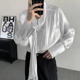 Bonsir Mens Shirt Flowing Collar Chinese Performance Top Thin Niche Personality Streetwear Beach Vacation Shirt Unisex Summer New