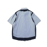 BONSIR  -  Striped Contrasting Color Men's Short Sleeved Shirt Japanese Lapel Versatile Male Blouse Summer Thin Loose Casual Top