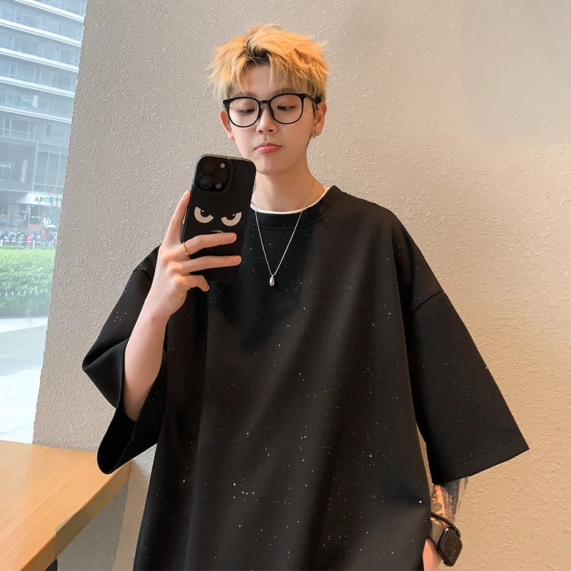 Bonsir Harajuku Men Oversized Chic Tee Shirts Summer Short Sleeve All-match T-Shirts Men's Korean Loose Tops Plus Size 5XL-M