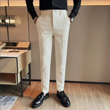 Bonsir Men's Waffle Casual Pants Fashion Korean Stretch Waist Business Formal Pants Mens Social Party Suit Pants Streetwear Pencil Pant