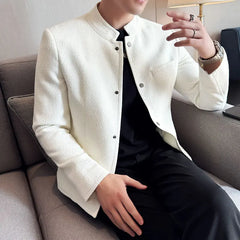 Bonsir New Chinese Style Stand-up Collar Short Jacket Spring Autumn Men's Color Blocked Fashion Slim Fit Casual Jacket Coats 4XL-M