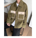 BONSIR  -  Men Casual Loose Retro Shirt Color Block Long Sleeve Patchwork Design Trendy Coat