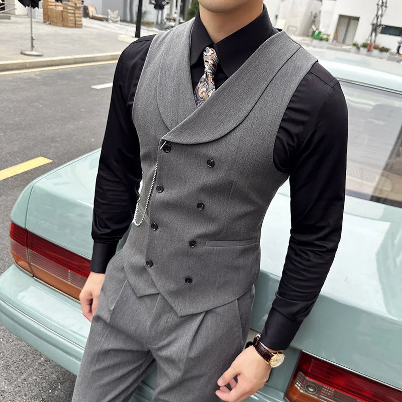 Bonsir (1 Pcs Vest）Latest Style Design Double Breasted Men Suit Vests Formal Groom Wedding Social Slim Fit Sleeveless Vest Coats