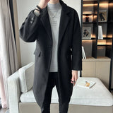 Bonsir New Autumn Woolen Trench Korean Men Fashion Business Casual Solid Long Trench / Streetwears Winter Men One Button Overcoat