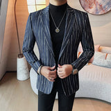 Bonsir British Style Striped Suit Jacket Men‘s Business Slim Fit Blazers Fashion Wedding Groom Social Casual Suit Coat Men's Clothing
