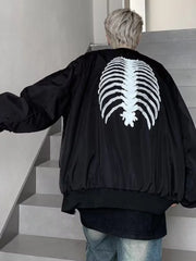 Bonsir American High Street Hiphop Skeleton Embroidered Baseball Coat Men's Autumn Fashion Brand Dark Black Pilot Jacket fall