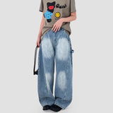 BONSIR  -  Men Jeans Letter Print Casual Pants Streetwear Fashion Personality Versatile Youth Campus Wide Leg Pants Men'S Clothing 2025 New