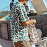 BONSIR  -  Y2K Shirt Shirt Floral Printed Summer Casual Tops Daily Vacation Floral High Stretch Holiday Lapel Men Polyester