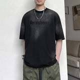 BONSIR  -  Distressed American Retro Pullovers Summer New Round Neck Men's Clothing Casual Short Sleeve Fashion Letter Embroidery T-shirts