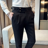 Bonsir Waffle Fashion High Waist Men's Pants New Business Slim Fit Casual Suit Pants Male Spring Summer Formal Social Dress Pants