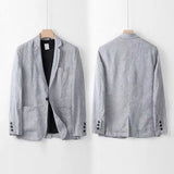 BONSIR  -  Spring Autumn Fashion Men Linen Two-piece Set Blazer Jacket + Pants Solid Slim Fit Casual Business Thin Clothing Breathable Suit