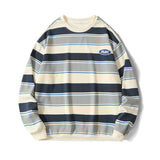 BONSIR  -  Korean Fashion Striped Color Blocking Sweatshirt Men's Spring Autumn Loose Fit Pullover Top Trendy Brand Ins Youth O Neck Hoodie