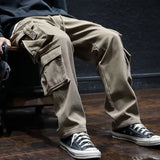 Bonsir Wide Multi Pocket Trousers Man Big Size Straight Cargo Pants for Men Multipockets Long Baggy Street Spandex Y2k Vintage Cotton