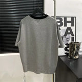 BONSIR  -  Summer New Men's Pullovers Spliced Crew Neck Screw Thread Casual Fashionable Classic Loose All-match Short Sleeve T-shirt Tops