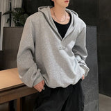 BONSIR  -  Spring and Autumn Heavy Shoulder Pad V-Neck Hooded Sweatshirt Unisex Korean Fashion Brand High-end Short Y2K Hoodie Men