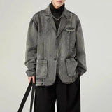 Bonsir Suit Jacket Mens Japanese Fashion Trend Retro Washed Denim Jacket Autumn New Casual Niche Distressed Suit Collar Jacket Top