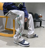 BONSIR  -  Autumn White Casual Pants Men Spliced straight Wardrobe Trousers Hong Kong Style High Street Wide-leg Sports Trousers