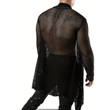 Bonsir Mens Cape Hollow Perspective Sexy Outerwear Cape Streetwear Trend Punk Style Dj Nightclub Long Sleeve Shirt Men'S Clothing