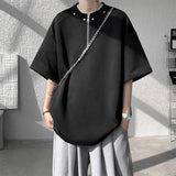 BONSIR  -  Summer Short Sleeved T-shirt Men Oversized Gray Black Casual T Shirt Men Streetwear Hip-hop Loose Zipper T Shirt Mens Top M-3XL