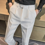 Bonsir Waffle Casual Suit Pant Spring Men Elastic Waist Formal Classic Pants Green Black White Office Social Slim Trousers Homme