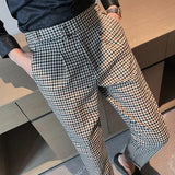 Bonsir Neapolitan High Waist Business Casual Pants Men Fashion Plaid Suit Pants Korean Slim Fit Social Office Dress Pants Mens Clothing