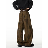 BONSIR  -  American retro washing jeans scimitar casual men's trendy brand pleated loose wide-leg work pants