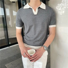 Bonsir Summer Lapel Breathable Short Sleeve Temperament Men's Clothing Slim Korean Version Solid Color Trend Knitted POLO Shirt