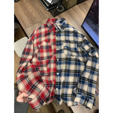 BONSIR  -  Color Blocking Patchwork Men's Checkered Shirt with Tassel Long Sleeves Wearing An Outerwear Loose Stylish Male Top