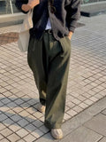 BONSIR  -  American Sle Cotton Linen Workwear Pants Men Loose Straight Leg Floor Length f Elastic Buttoned Linen Breathable Suit