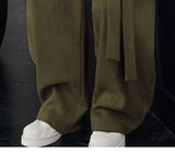 BONSIR  -  suede ribbon pants for men's high-end draping and velvet scimitar pants American casual trousers