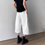 BONSIR  -  Mens Cropped Trousers Deconstructed Plain Casual Pants Streetwear Fashion Youth Campus Wide-Leg Shorts Men'S Clothing 2025 New