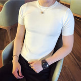Bonsir Top Quality Summer Thin Short Sleeved Knitwear T-shirt Men Clothing Solid Color Slim Fit O-Neck Tee Shirt Streetwear 3XL-M