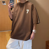 BONSIR  -  Number 7 Print Cotton T Shirt Men Oversized T Shirt Summer Short Sleeve Tee Shirts Ins Tops Streetwear Versatile Couple Clothes