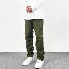 Bonsir Harajuku Ankle Zipper Solid Color Straight Casual Men's Cargo Pants Retro High Street Pockets Hip Hop Baggy Oversized Trousers