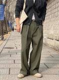 BONSIR  -  American Sle Cotton Linen Workwear Pants Men Loose Straight Leg Floor Length f Elastic Buttoned Linen Breathable Suit