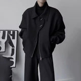 Bonsir Mens Jacket Short Asymmetric Placket Bomber Jacket Dark Streetwear Biker All-Match Trend Long Sleeve Top Men'S Clothing 2024