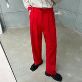 BONSIR  -  Red Suit Pants Men Fashion Social Mens Dress Pants Korean Loose Straight Wide Leg Pants Mens Oversized Formal Trousers M-XL