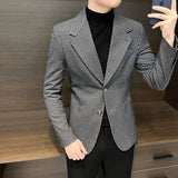 Bonsir Coats Plaid Dress Jacket for Men Single Breasted Clothing Spring Clothes Models Korean Style New Man Business Suits and Blazers