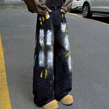 BONSIR  -  Men Jeans Graffiti Contrast Color Casual Pants Spring Streetwear Fashion Youth Campus Trousers Old Money Men'S Clothing 2025 New
