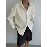 BONSIR  -  Spring and Autumn Men's Solid Color Narrow Striped Long Sleeve Shirt, Paired with A Relaxed-fit Casual Jacket, Durable Top M-5XL