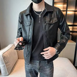Bonsir Short Spring Autumn Man Suits and Blazers Cropped Leather Jacket for Men Simple Breasted Gentleman Trendy 2024 Original Coats