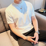 Bonsir Summer New Round Collar Short Sleeved T-shirt Men Cotton Loose Casual Solid Color Tee High Quality Mens Tops Streetwear